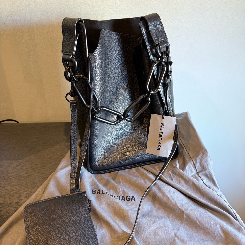 Balenciaga Charcoal Leather Chain Bag